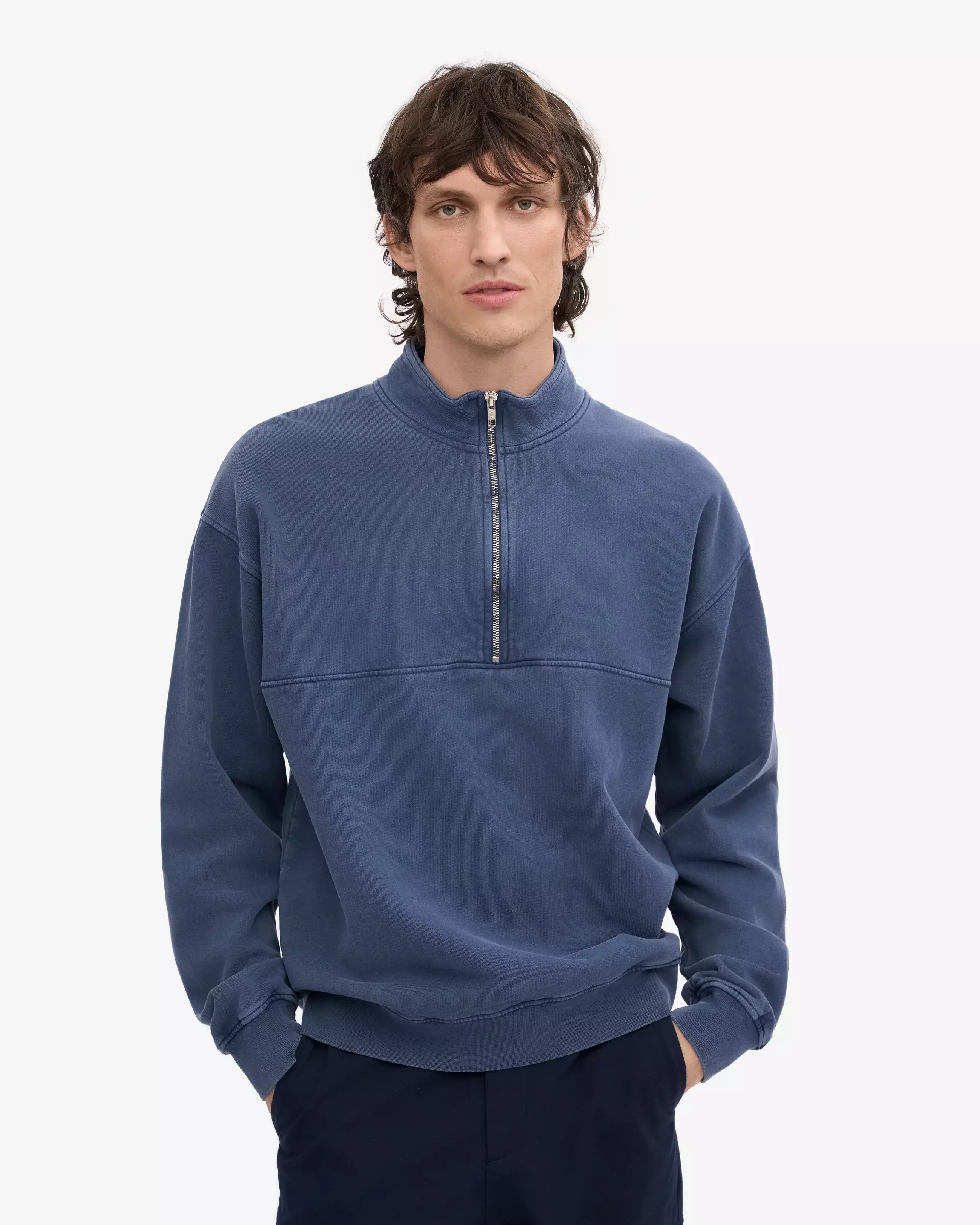 Colorful Standard Neptun Blue Organic Quarter Zip Pullover Herren blau